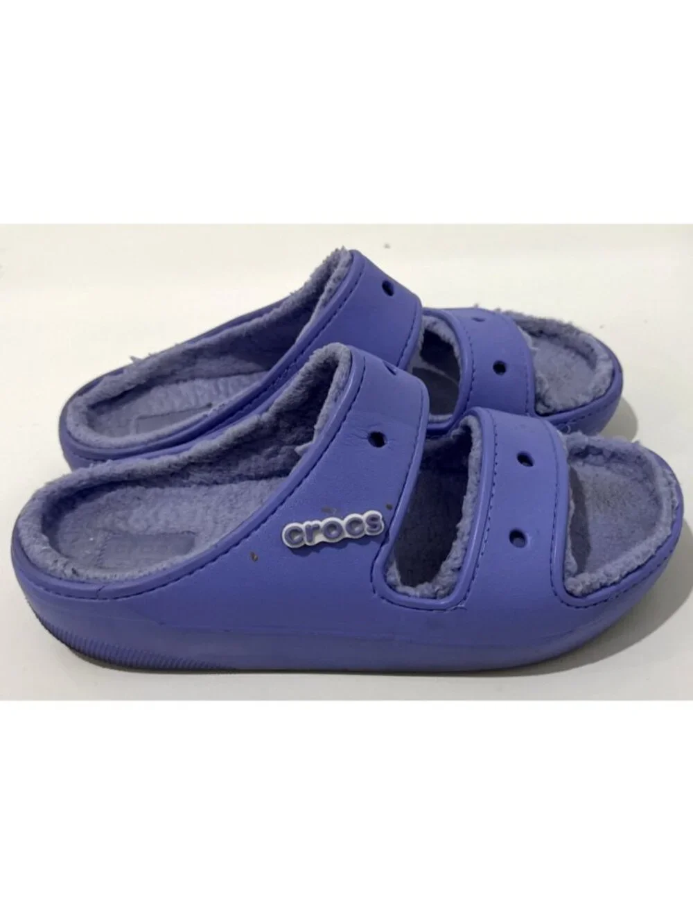 Crocs Purple Violet Blue Fuzzy Lined Slip On 2 Strap Sandal Slide Unisex Mens 11